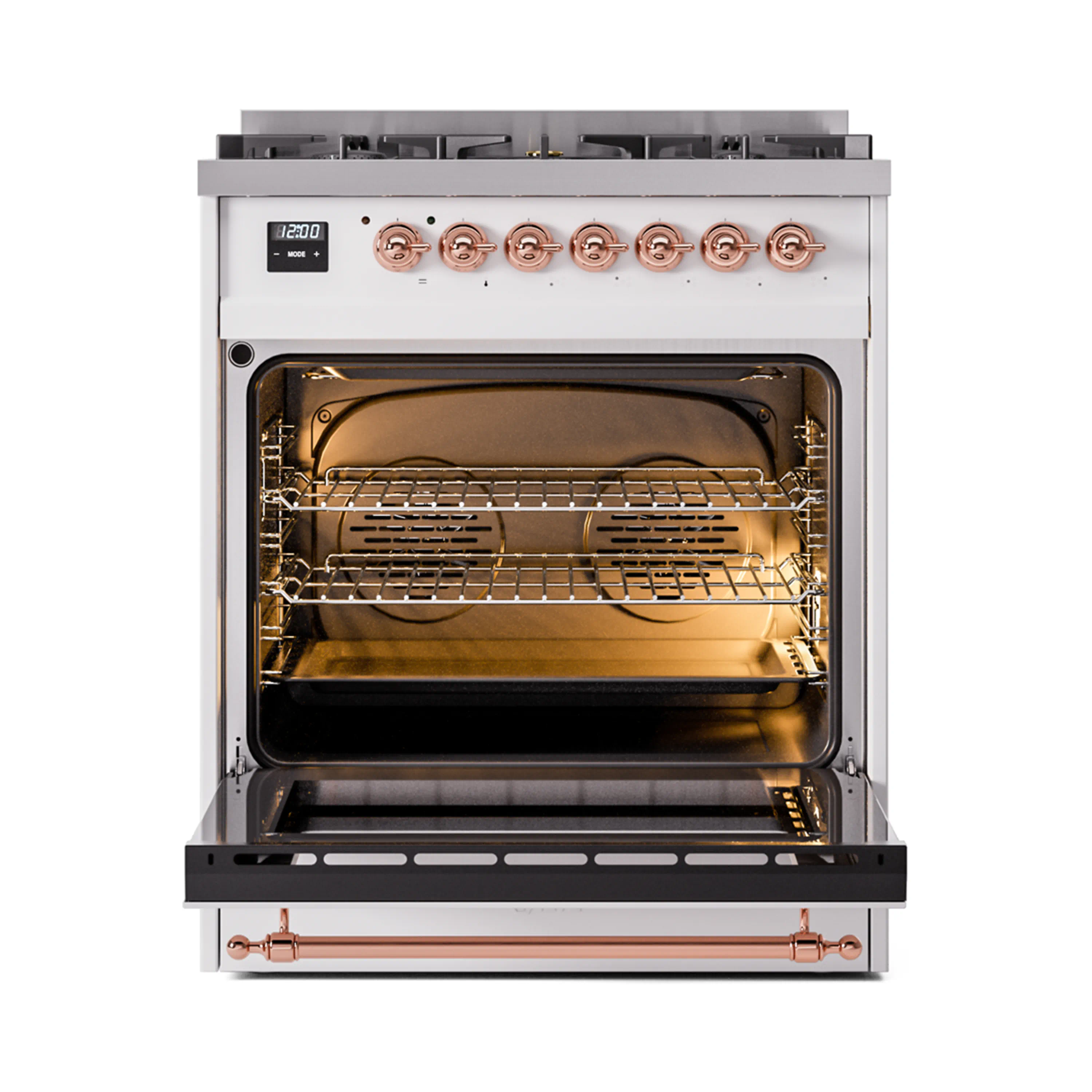 ILVE Nostalgie II 30-Inch Freestanding Natural Gas Dual Fuel Range in White with Copper Trim (UP30NMPWHP) - Image 5