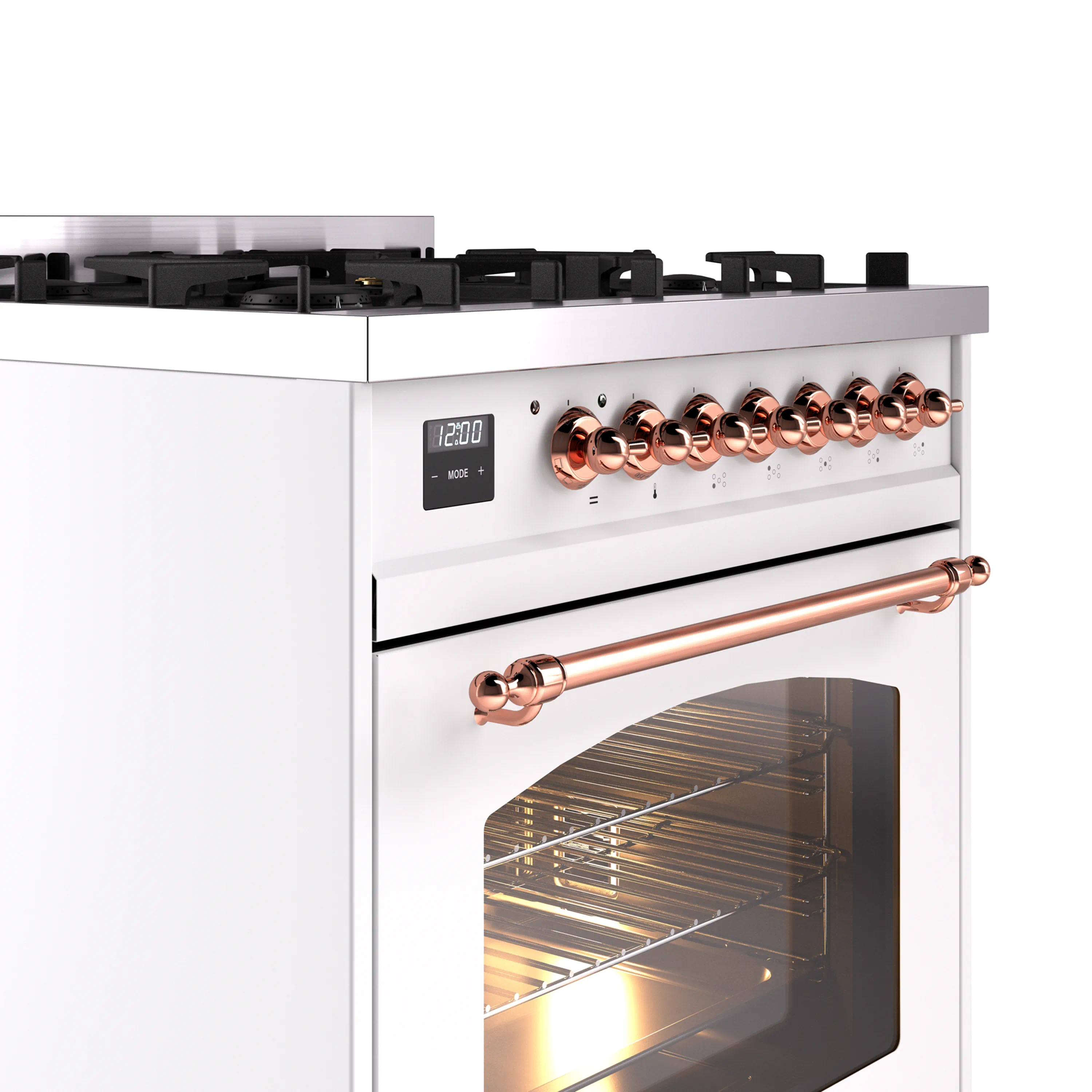 ILVE Nostalgie II 30-Inch Freestanding Natural Gas Dual Fuel Range in White with Copper Trim (UP30NMPWHP) - Image 8