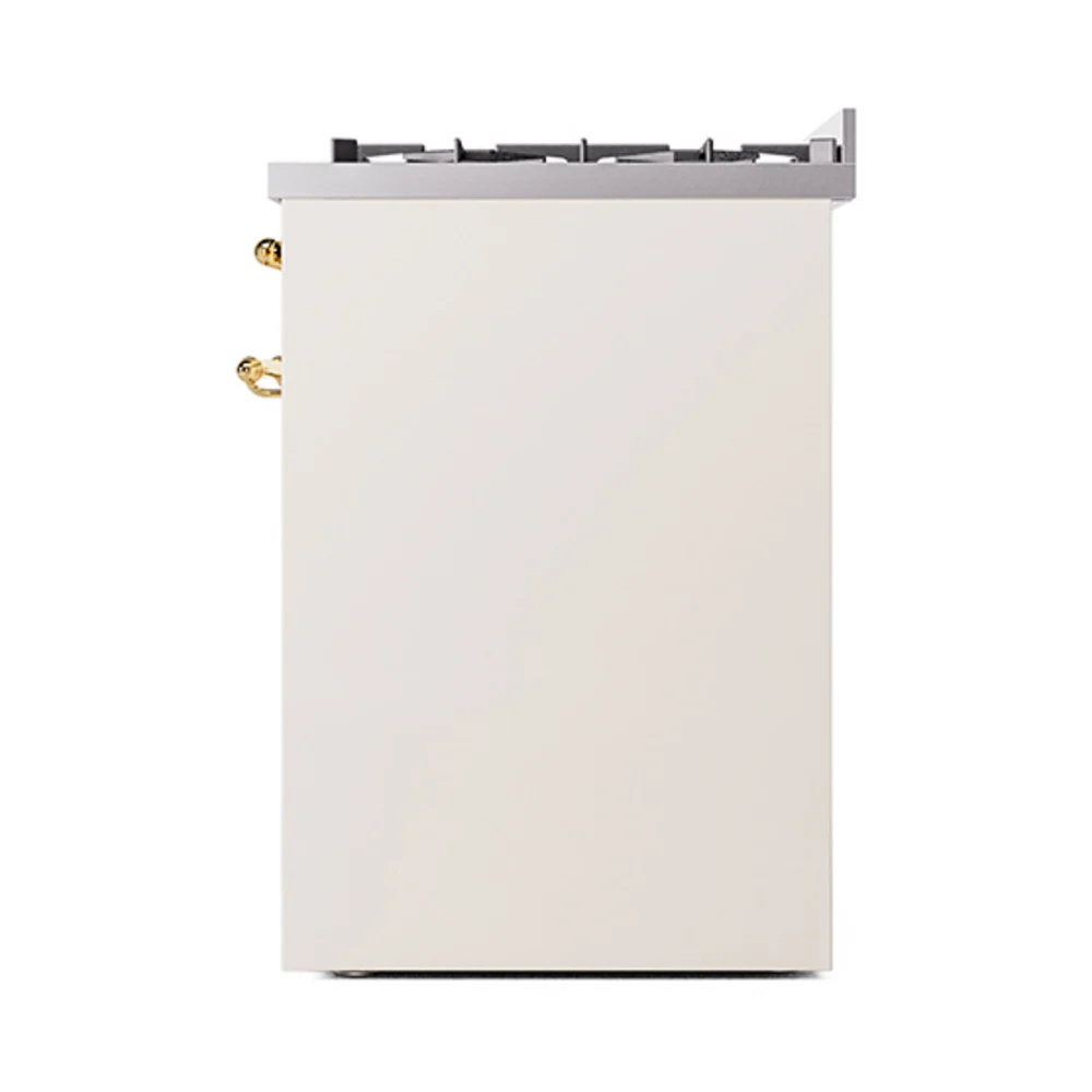 ILVE Nostalgie II 30-Inch Natural Gas Dual Fuel Range with Solid Door in Antique White with Brass Trim (UP30QNMPAWG) - Image 3