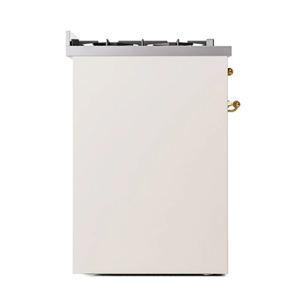 ILVE Nostalgie II 30-Inch Natural Gas Dual Fuel Range with Solid Door in Antique White with Brass Trim (UP30QNMPAWG) - Image 4