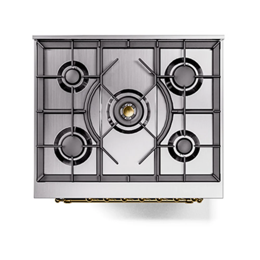 ILVE Nostalgie II 30-Inch Natural Gas Dual Fuel Range with Solid Door in Blue Grey with Brass Trim (UP30QNMPBGG) - Image 5
