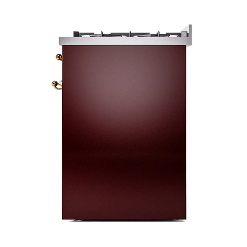 ILVE Nostalgie II 30-Inch Natural Gas Dual Fuel Range with Solid Door in Burgundy with Brass Trim (UP30QNMPBUG) - Image 3
