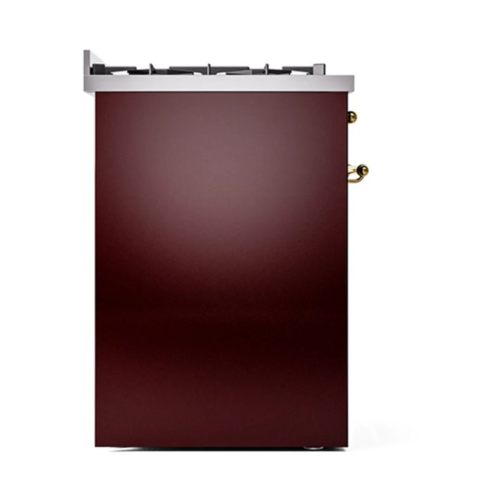 ILVE Nostalgie II 30-Inch Natural Gas Dual Fuel Range with Solid Door in Burgundy with Brass Trim (UP30QNMPBUG) - Image 4
