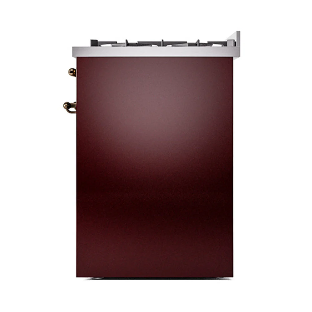 ILVE Nostalgie II 30-Inch Natural Gas Dual Fuel Range with Solid Door in Burgundy with Bronze Trim (UP30QNMPBUB) - Image 4