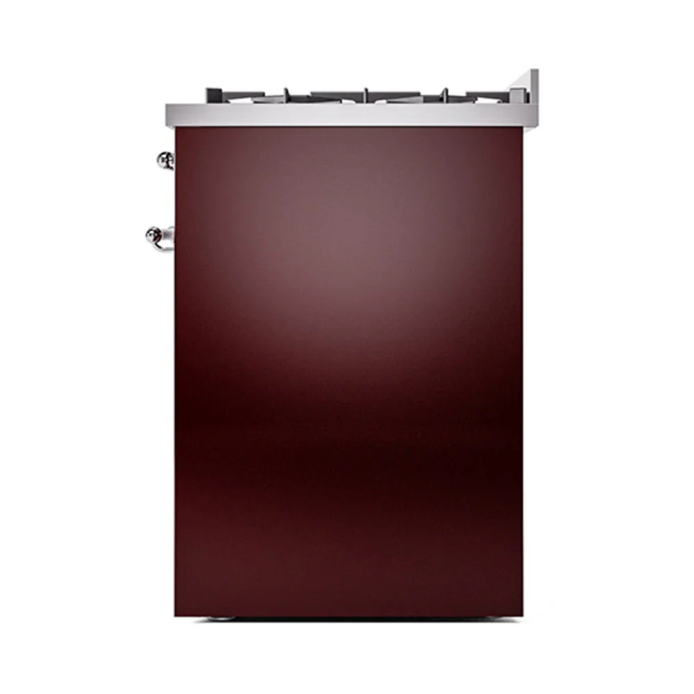 ILVE Nostalgie II 30-Inch Natural Gas Dual Fuel Range with Solid Door in Burgundy with Chrome Trim (UP30QNMPBUC) - Image 3
