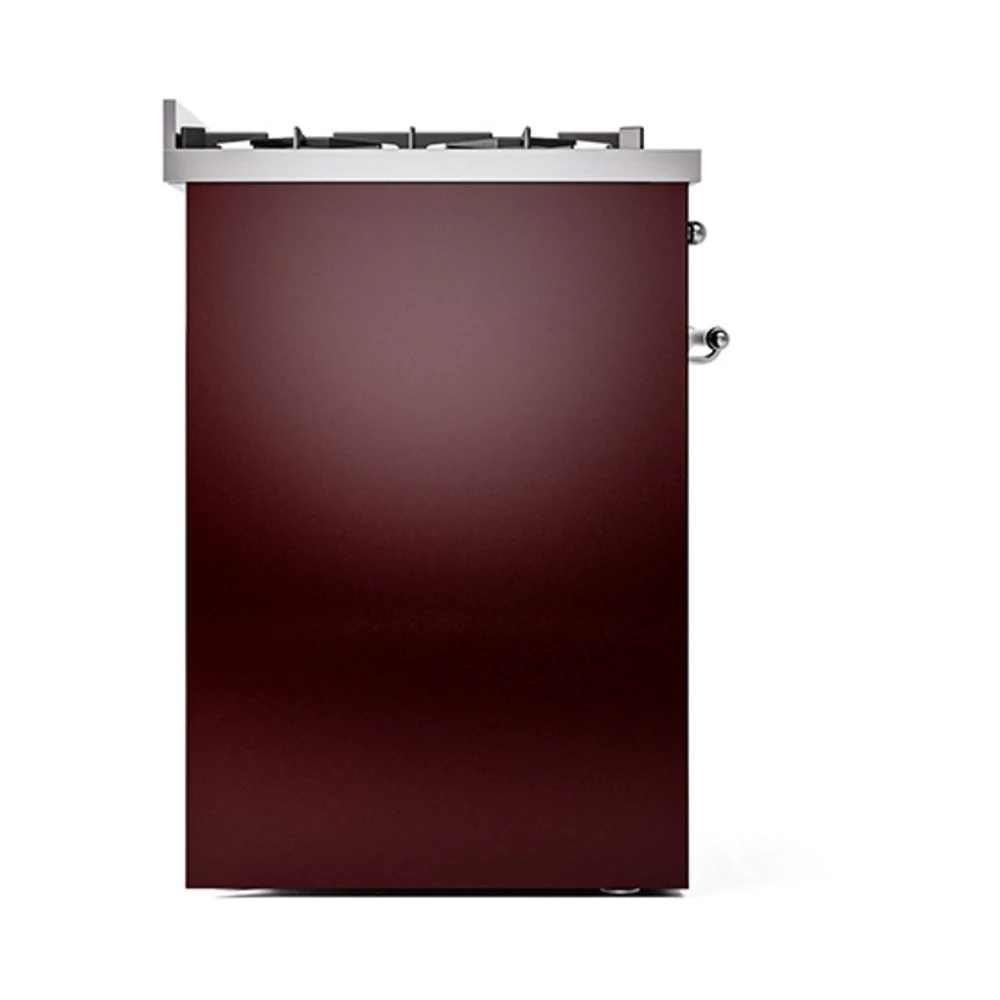 ILVE Nostalgie II 30-Inch Natural Gas Dual Fuel Range with Solid Door in Burgundy with Chrome Trim (UP30QNMPBUC) - Image 4