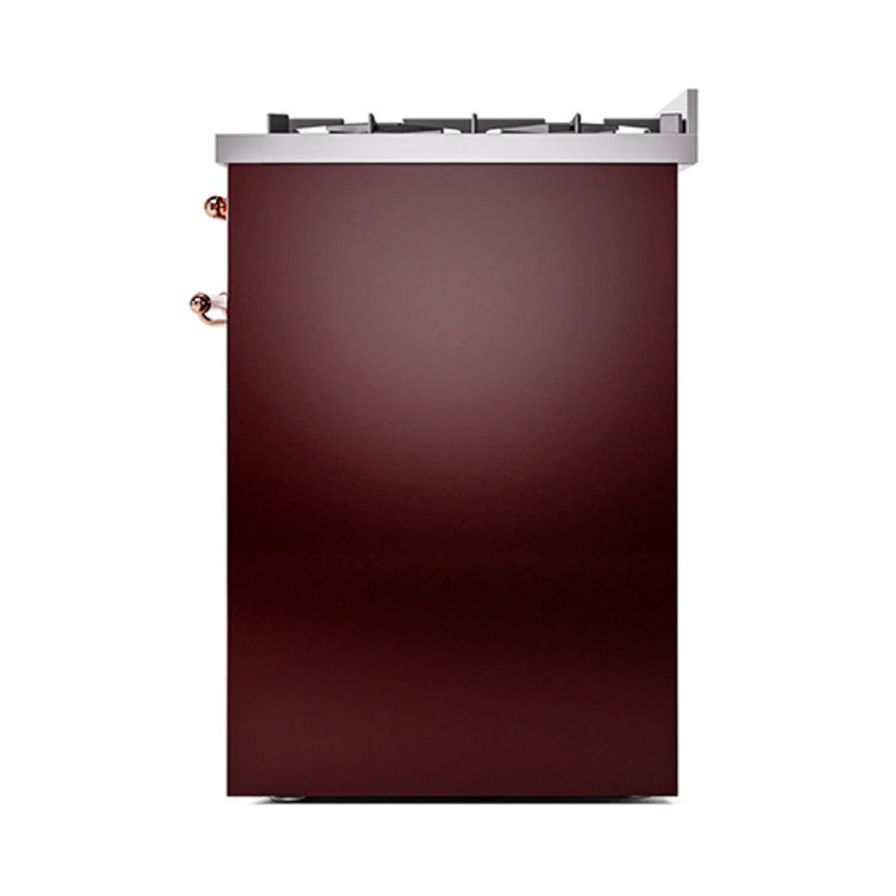 ILVE Nostalgie II 30-Inch Natural Gas Dual Fuel Range with Solid Door in Burgundy with Copper Trim (UP30QNMPBUP) - Image 5