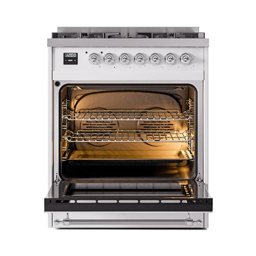 ILVE Nostalgie II 30-Inch Natural Gas Dual Fuel Range with Solid Door in Custom RAL with Chrome Trim (UP30QNMPRAC) - Image 2