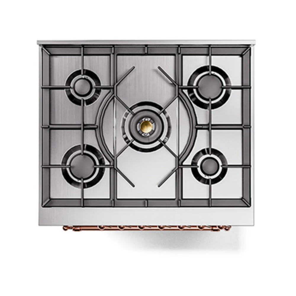 ILVE Nostalgie II 30-Inch Natural Gas Dual Fuel Range with Solid Door in Custom RAL with Copper Trim (UP30QNMPRAP) - Image 3