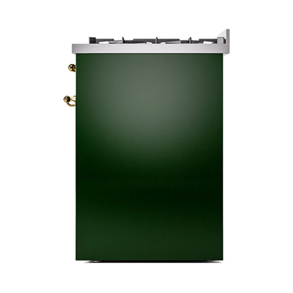 ILVE Nostalgie II 30-Inch Natural Gas Dual Fuel Range with Solid Door in Emerald Green with Brass Trim (UP30QNMPEGG) - Image 3