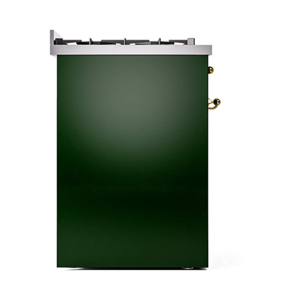 ILVE Nostalgie II 30-Inch Natural Gas Dual Fuel Range with Solid Door in Emerald Green with Brass Trim (UP30QNMPEGG) - Image 4