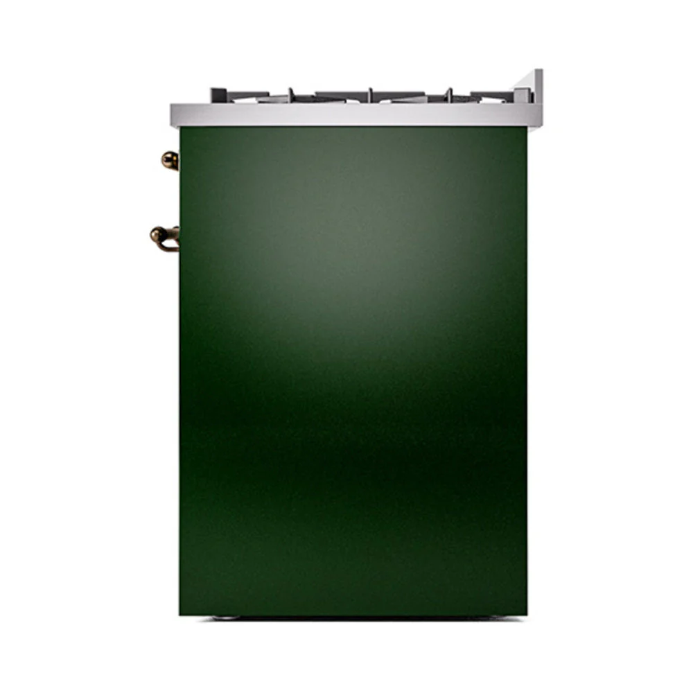 ILVE Nostalgie II 30-Inch Natural Gas Dual Fuel Range with Solid Door in Emerald Green with Bronze Trim (UP30QNMPEGB) - Image 4