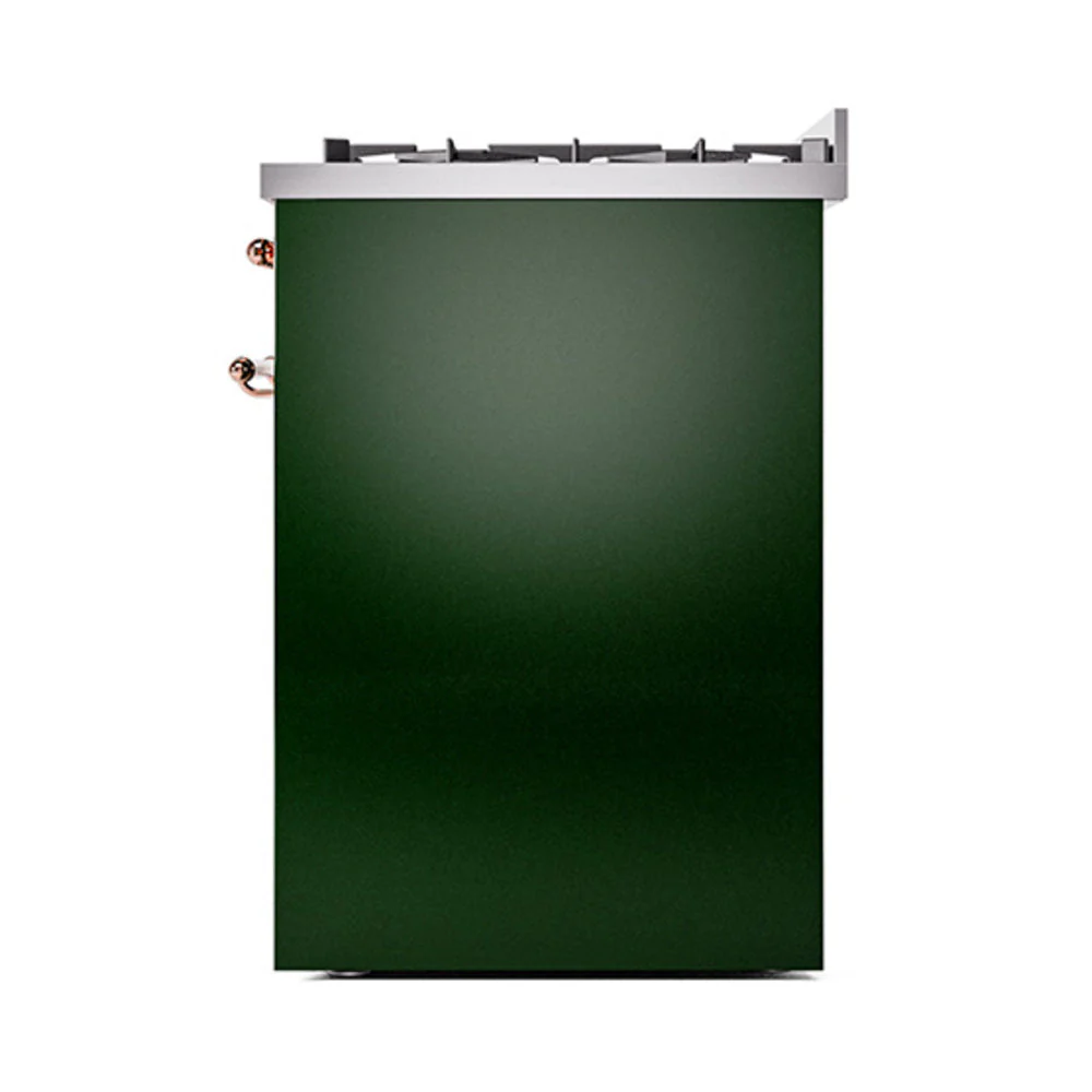 ILVE Nostalgie II 30-Inch Natural Gas Dual Fuel Range with Solid Door in Emerald Green with Copper Trim (UP30QNMPEGP) - Image 4