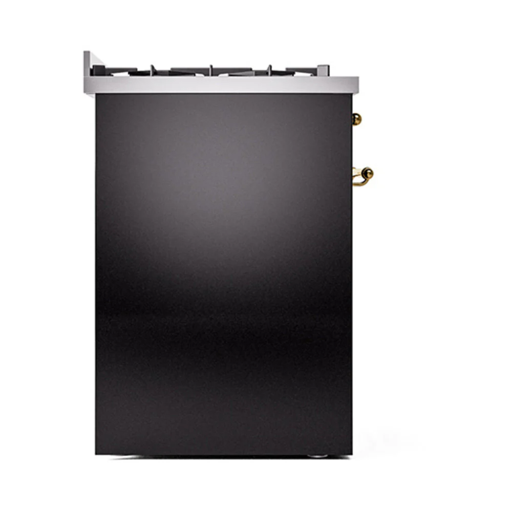 ILVE Nostalgie II 30-Inch Natural Gas Dual Fuel Range with Solid Door in Glossy Black with Brass Trim (UP30QNMPBKG) - Image 3