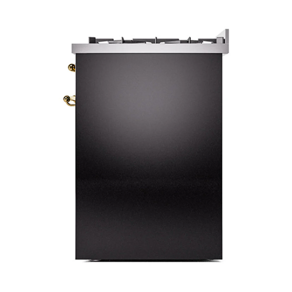 ILVE Nostalgie II 30-Inch Natural Gas Dual Fuel Range with Solid Door in Glossy Black with Brass Trim (UP30QNMPBKG) - Image 4