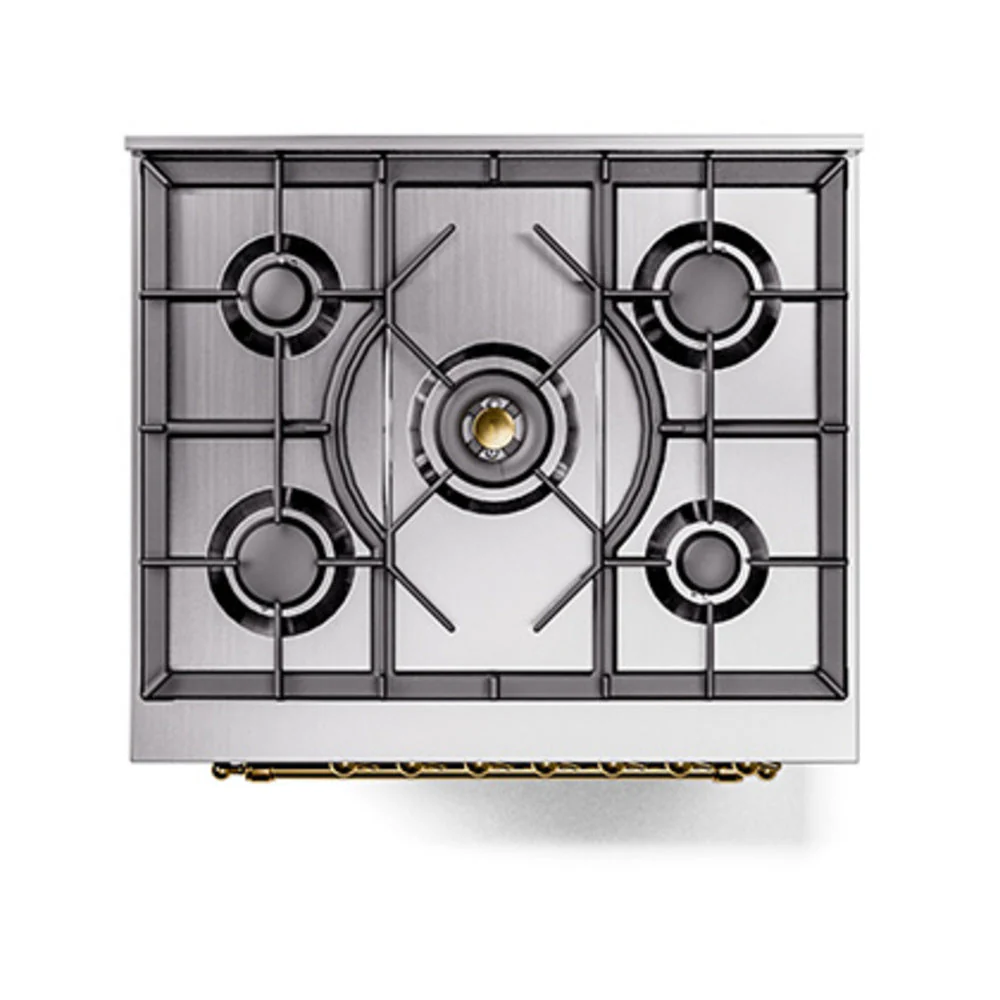 ILVE Nostalgie II 30-Inch Natural Gas Dual Fuel Range with Solid Door in Glossy Black with Brass Trim (UP30QNMPBKG) - Image 5