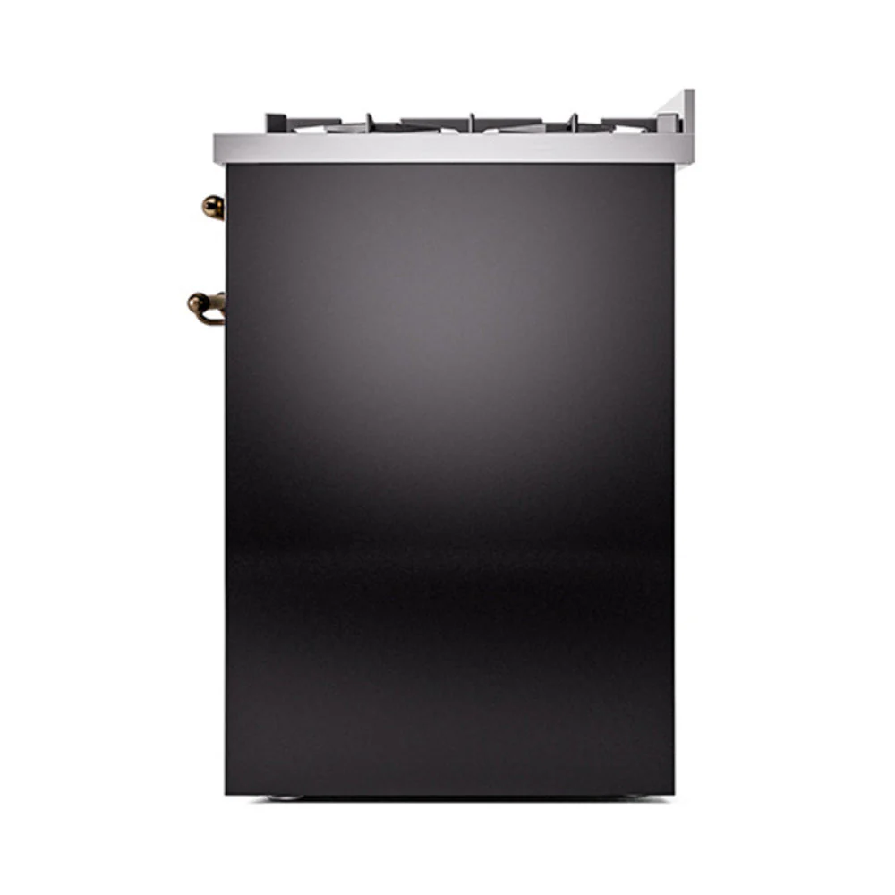 ILVE Nostalgie II 30-Inch Natural Gas Dual Fuel Range with Solid Door in Glossy Black with Bronze Trim (UP30QNMPBKB) - Image 4