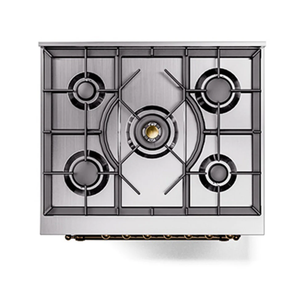 ILVE Nostalgie II 30-Inch Natural Gas Dual Fuel Range with Solid Door in Glossy Black with Bronze Trim (UP30QNMPBKB) - Image 5