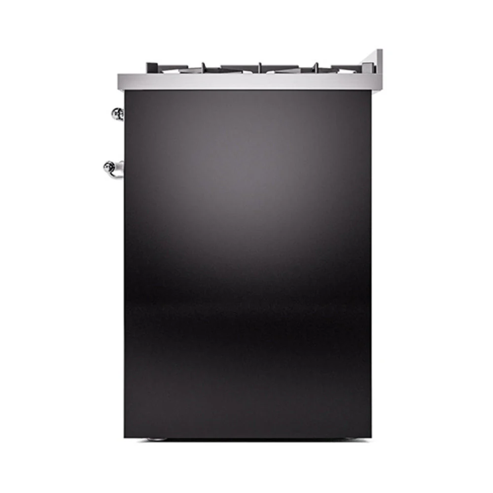 ILVE Nostalgie II 30-Inch Natural Gas Dual Fuel Range with Solid Door in Glossy Black with Chrome Trim (UP30QNMPBKC) - Image 4
