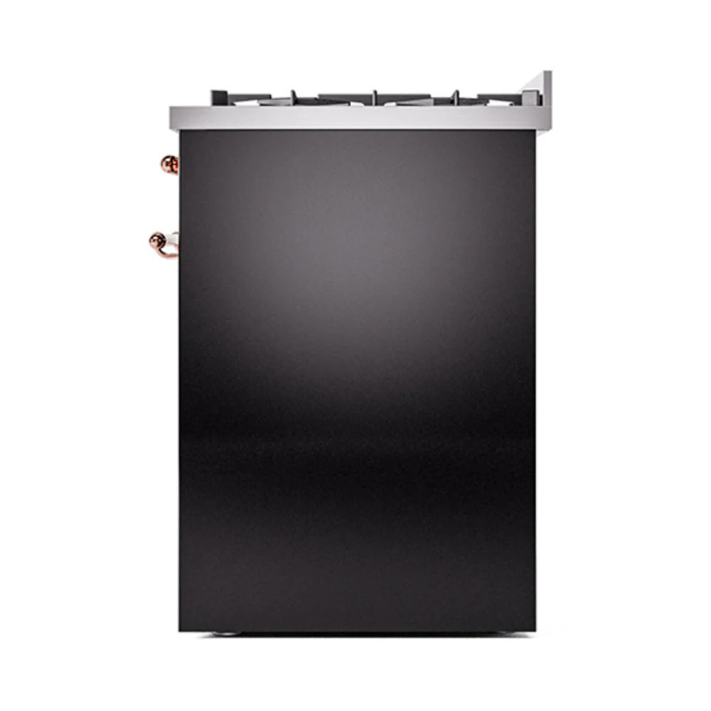 ILVE Nostalgie II 30-Inch Natural Gas Dual Fuel Range with Solid Door in Glossy Black with Copper Trim (UP30QNMPBKP) - Image 4