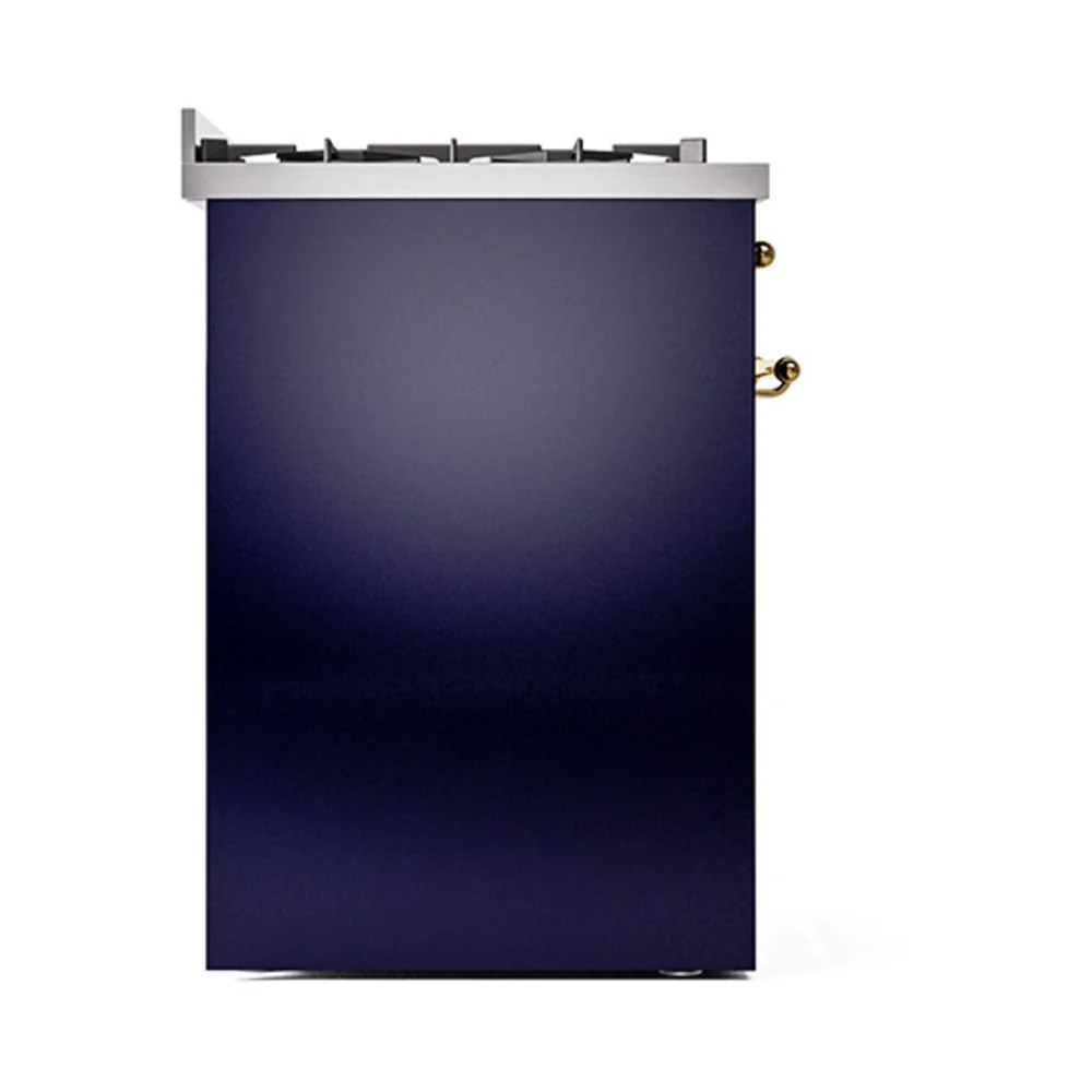 ILVE Nostalgie II 30-Inch Natural Gas Dual Fuel Range with Solid Door in Midnight Blue with Brass Trim (UP30QNMPMBGG) - Image 3