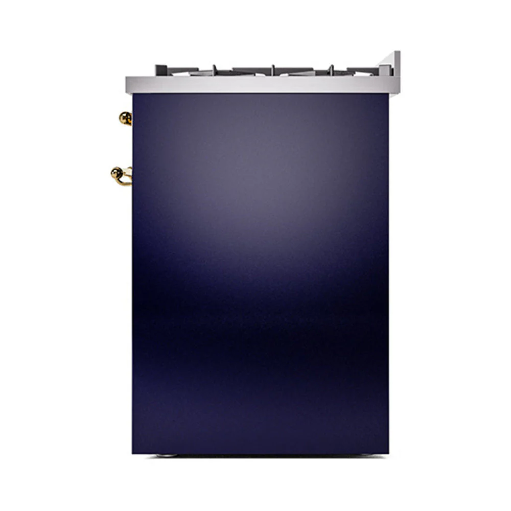 ILVE Nostalgie II 30-Inch Natural Gas Dual Fuel Range with Solid Door in Midnight Blue with Brass Trim (UP30QNMPMBGG) - Image 4