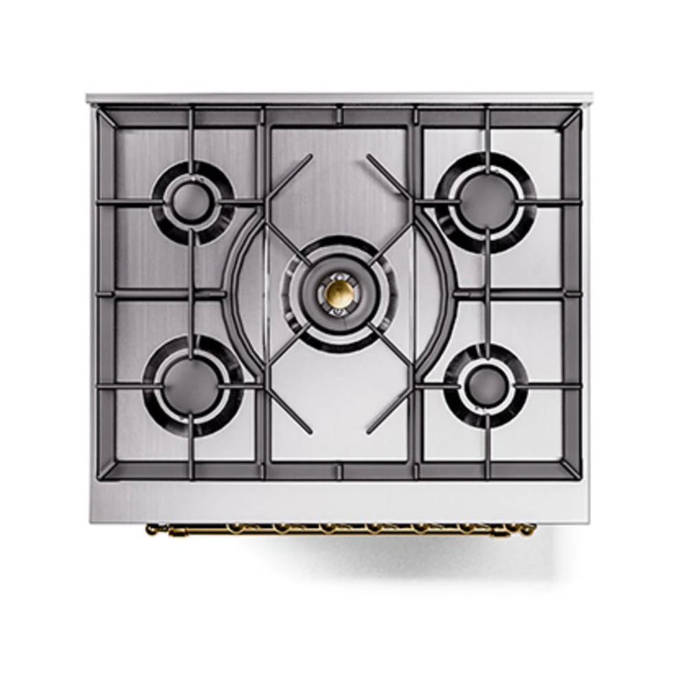 ILVE Nostalgie II 30-Inch Natural Gas Dual Fuel Range with Solid Door in Midnight Blue with Brass Trim (UP30QNMPMBGG) - Image 5