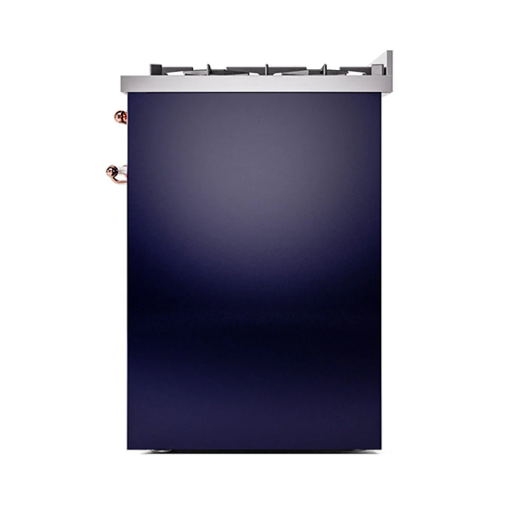 ILVE Nostalgie II 30-Inch Natural Gas Dual Fuel Range with Solid Door in Midnight Blue with Copper Trim (UP30QNMPMBP) - Image 4