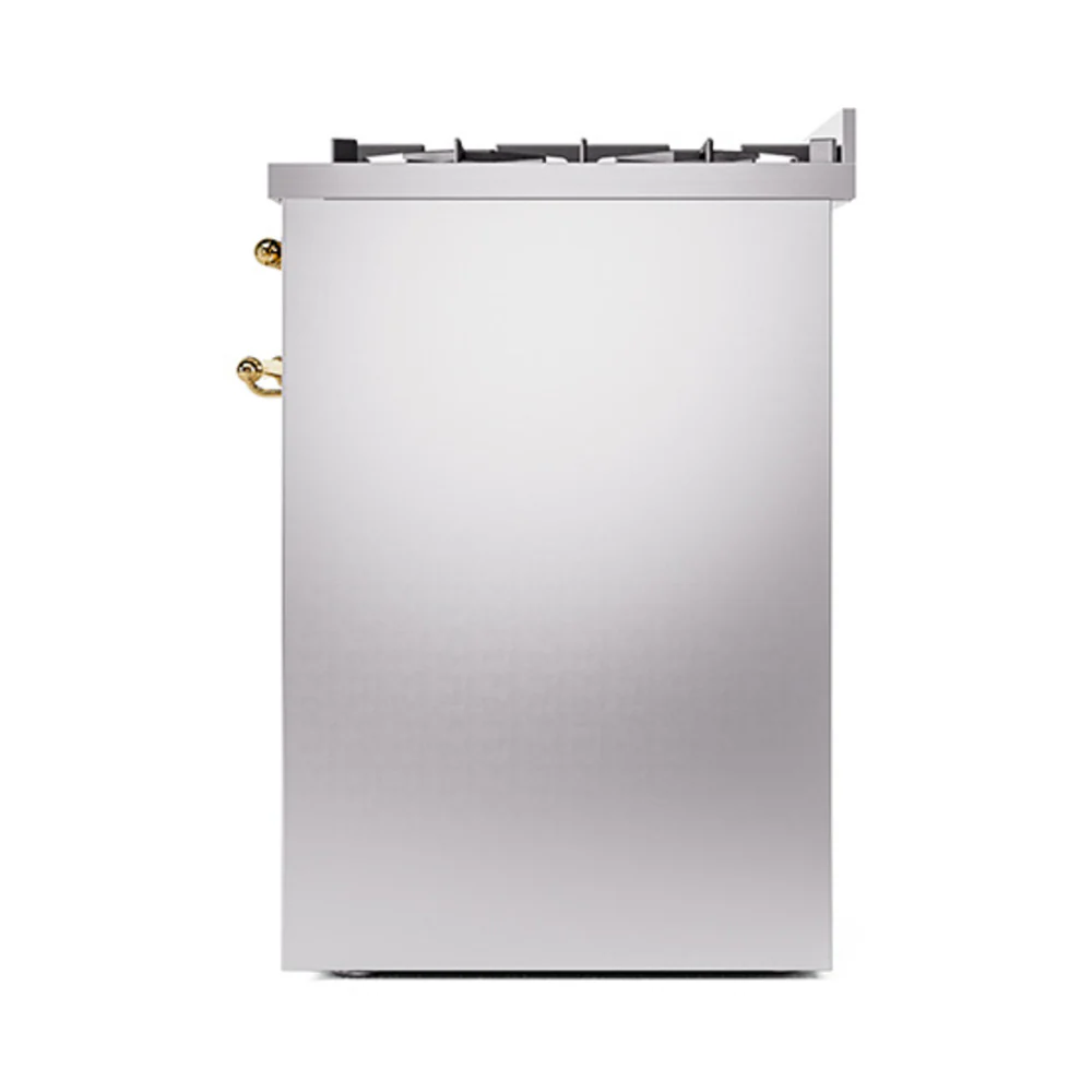 ILVE Nostalgie II 30-Inch Natural Gas Dual Fuel Range with Solid Door in Stainless Steel with Brass Trim (UP30QNMPSSG) - Image 3