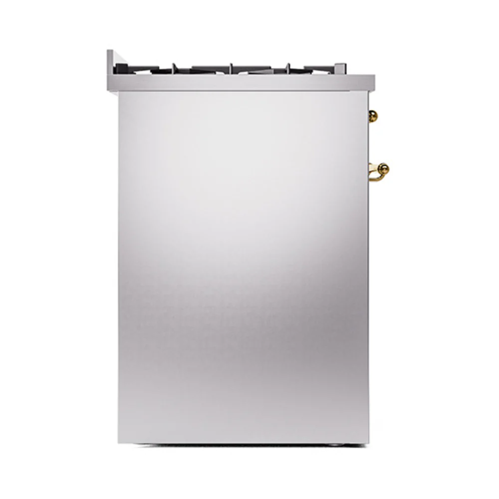 ILVE Nostalgie II 30-Inch Natural Gas Dual Fuel Range with Solid Door in Stainless Steel with Brass Trim (UP30QNMPSSG) - Image 4