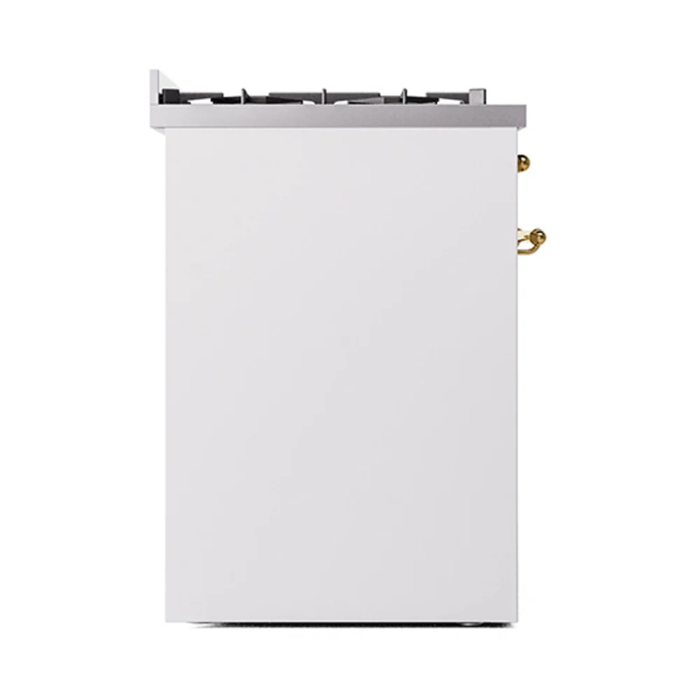 ILVE Nostalgie II 30-Inch Natural Gas Dual Fuel Range with Solid Door in White with Brass Trim (UP30QNMPWHG) - Image 3