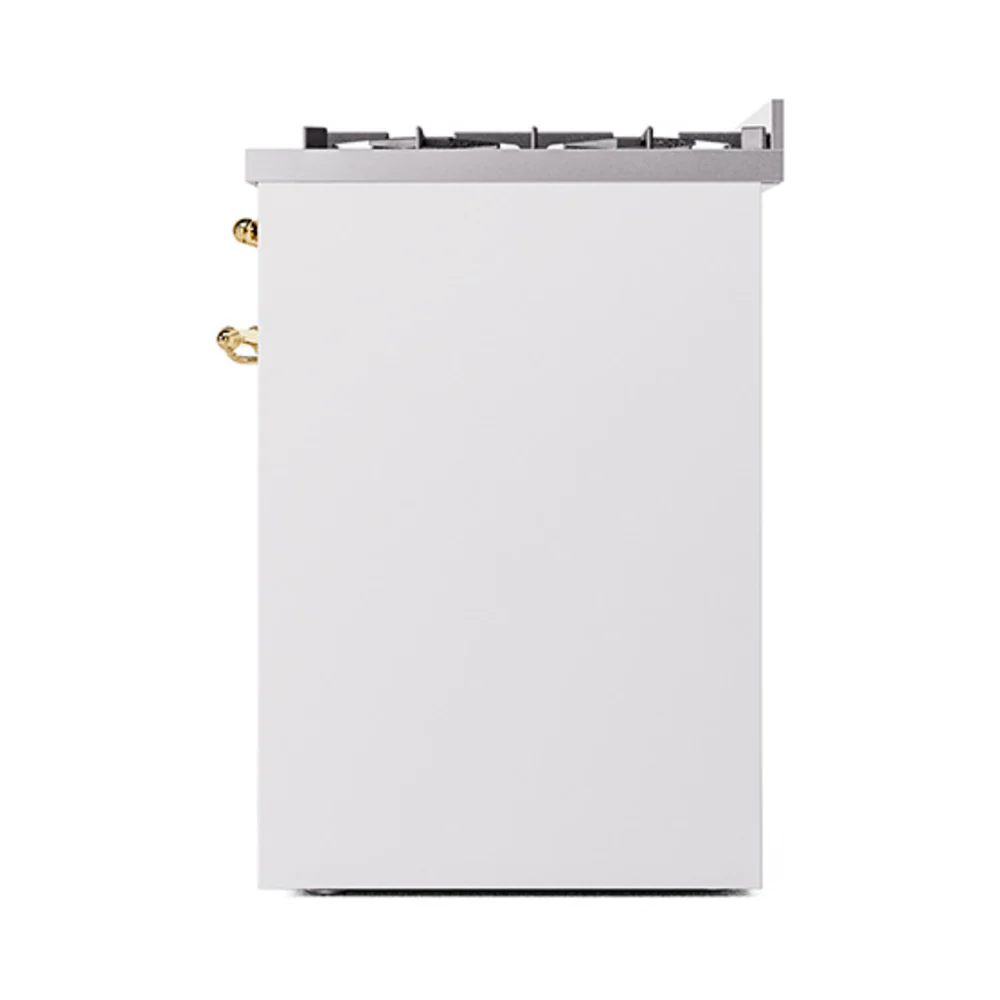ILVE Nostalgie II 30-Inch Natural Gas Dual Fuel Range with Solid Door in White with Brass Trim (UP30QNMPWHG) - Image 4