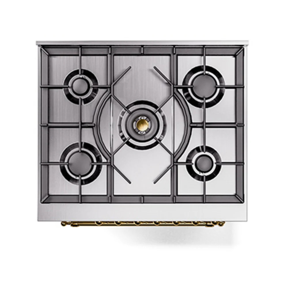 ILVE Nostalgie II 30-Inch Natural Gas Dual Fuel Range with Solid Door in White with Brass Trim (UP30QNMPWHG) - Image 5