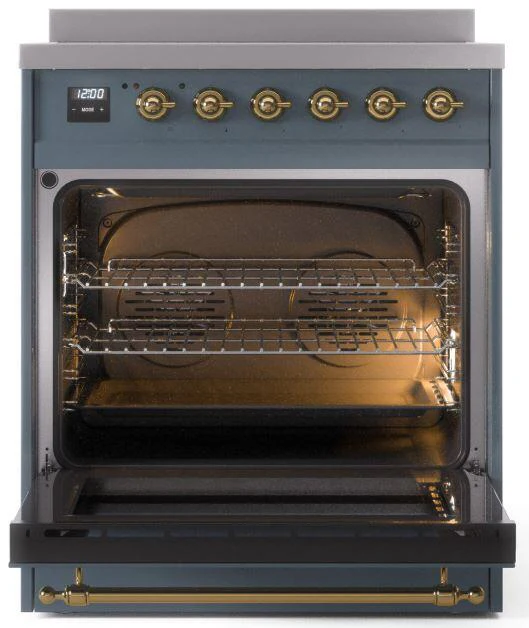 ILVE Nostalgie II 30-Inch Freestanding Electric Induction Range in Blue Grey with Brass Trim (UPI304NMPBGG) - Image 4