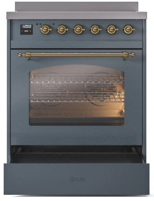 ILVE Nostalgie II 30-Inch Freestanding Electric Induction Range in Blue Grey with Brass Trim (UPI304NMPBGG) - Image 5