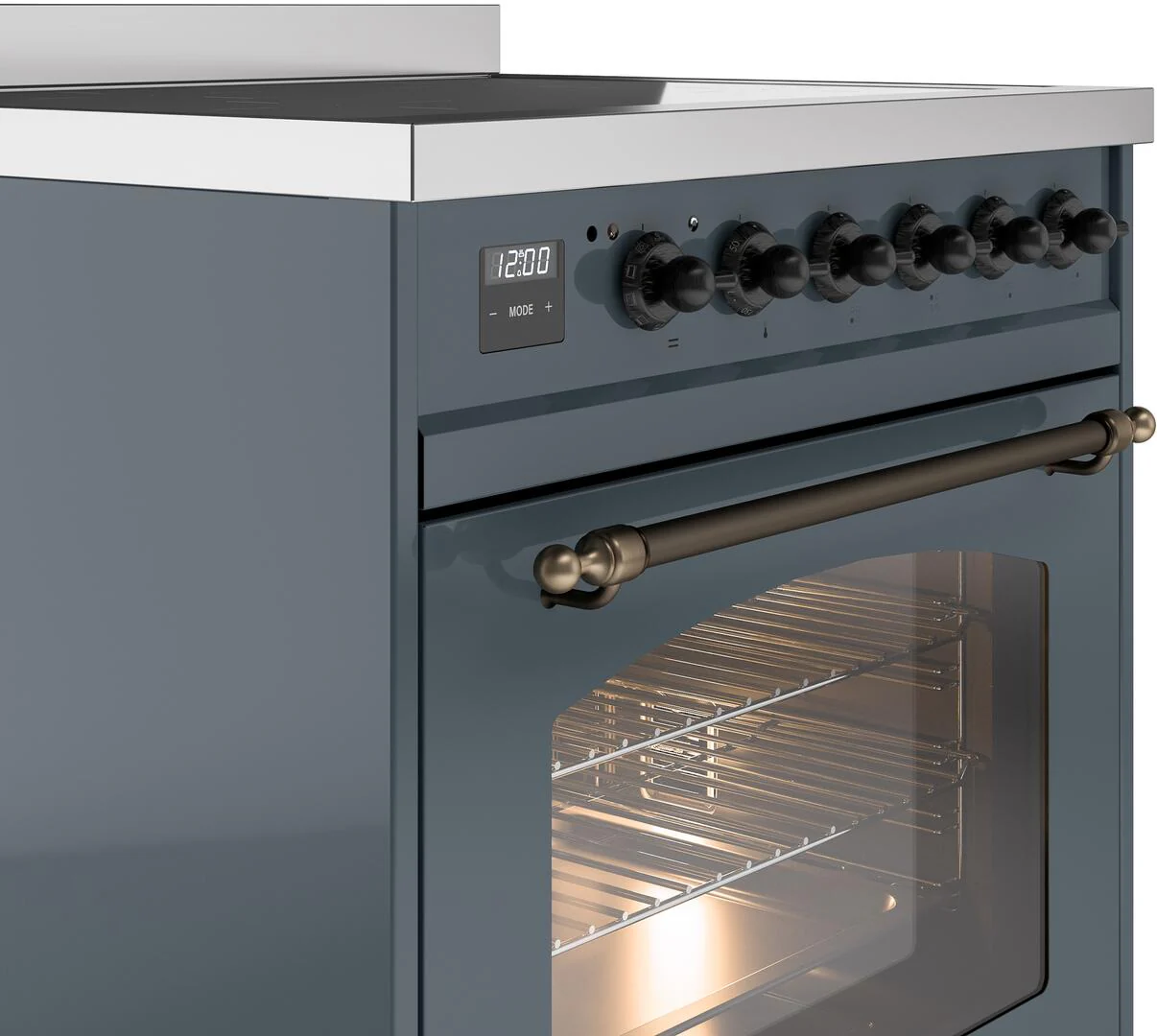 ILVE Nostalgie II 30-Inch Freestanding Electric Induction Range in Blue Grey with Bronze Trim (UPI304NMPBGB) - Image 3