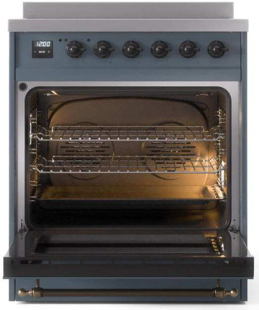 ILVE Nostalgie II 30-Inch Freestanding Electric Induction Range in Blue Grey with Bronze Trim (UPI304NMPBGB) - Image 4