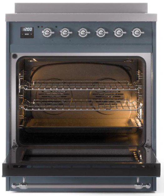 ILVE Nostalgie II 30-Inch Freestanding Electric Induction Range in Blue Grey with Chrome Trim (UPI304NMPBGC) - Image 3