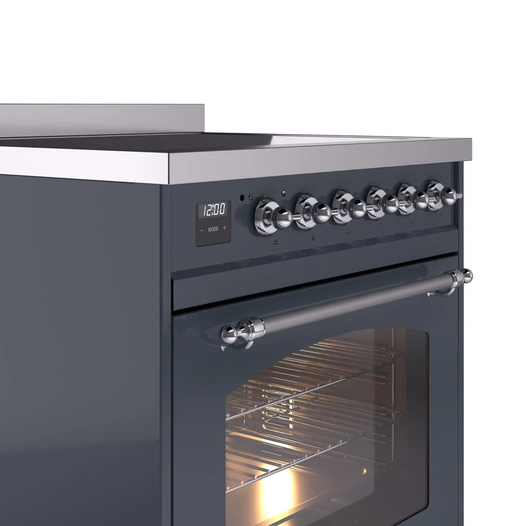 ILVE Nostalgie II 30-Inch Freestanding Electric Induction Range in Blue Grey with Chrome Trim (UPI304NMPBGC) - Image 4