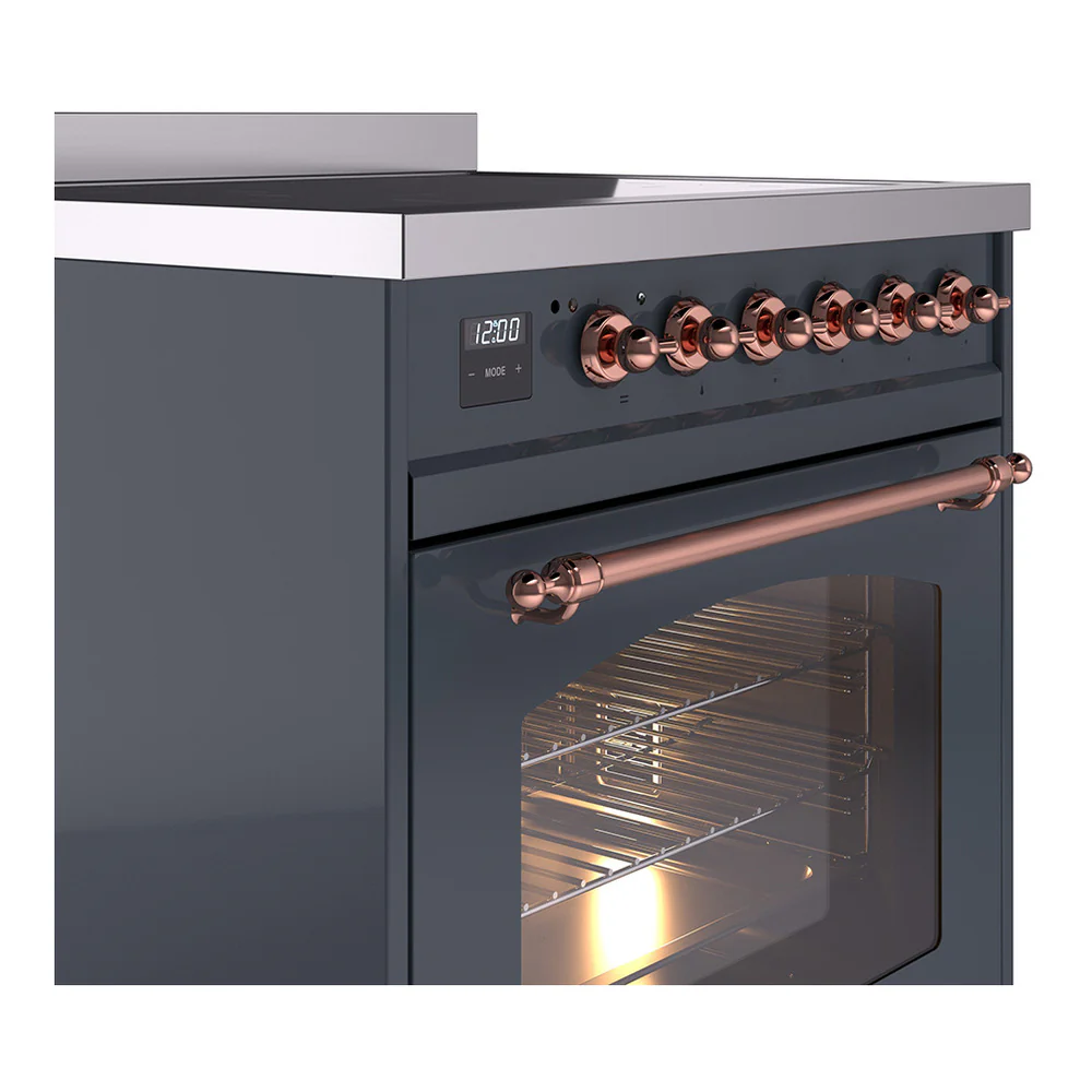 ILVE Nostalgie II 30-Inch Freestanding Electric Induction Range in Blue Grey with Copper Trim (UPI304NMPBGP) - Image 3