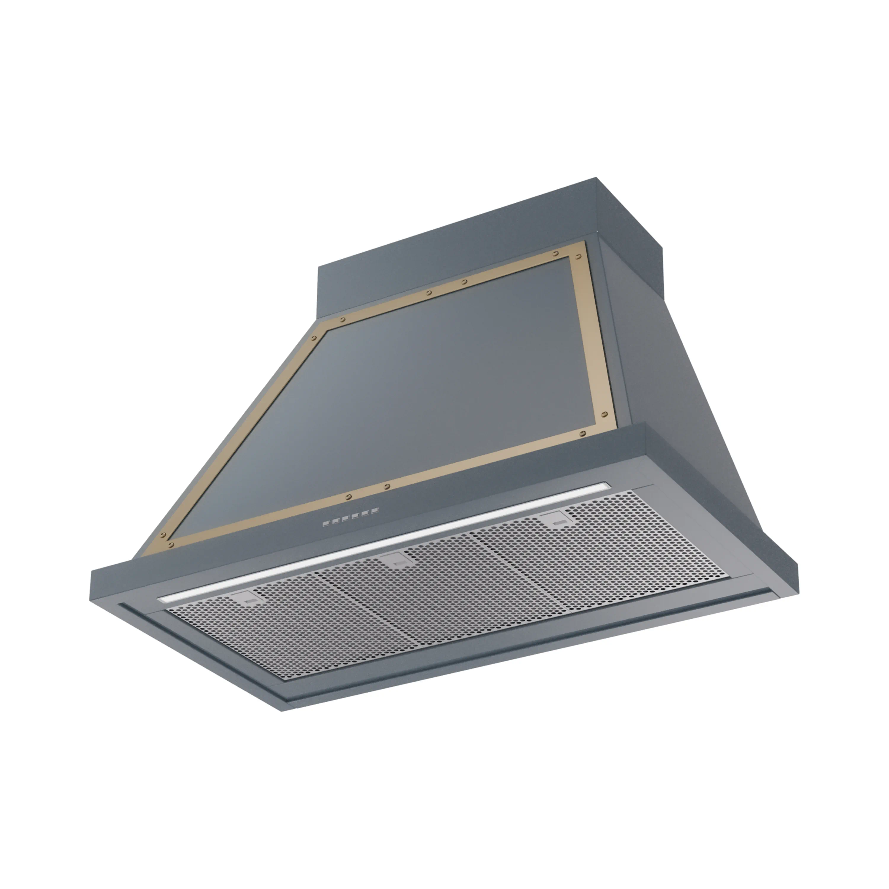 ILVE Nostalgie II 36-Inch 600 CFM Wall Mounted Range Hood in Blue Grey with Brass Trim (UANB36BGG) - Image 2