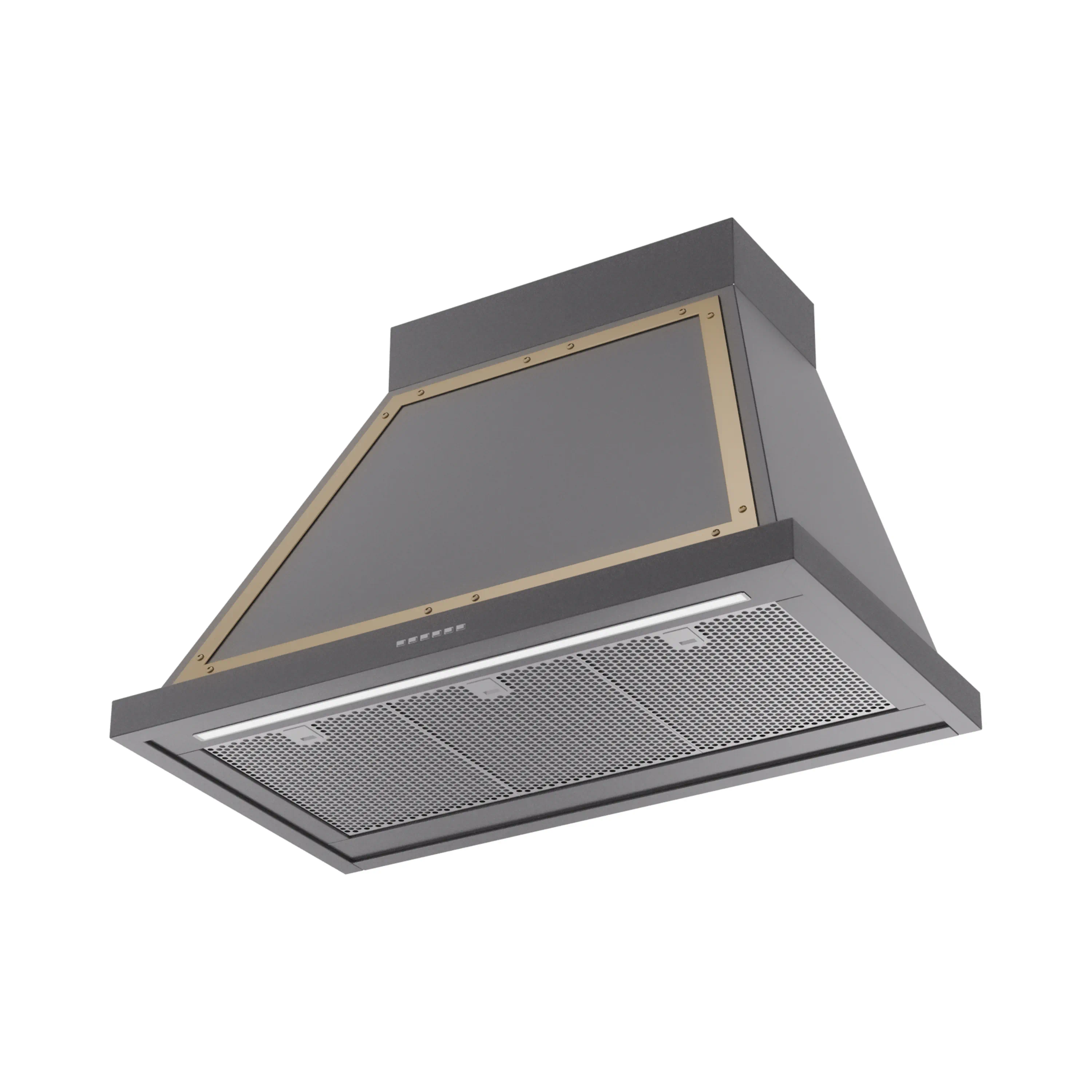ILVE Nostalgie II 36-Inch 600 CFM Wall Mounted Range Hood in Graphite Matte with Brass Trim (UANB36MGG) - Image 2