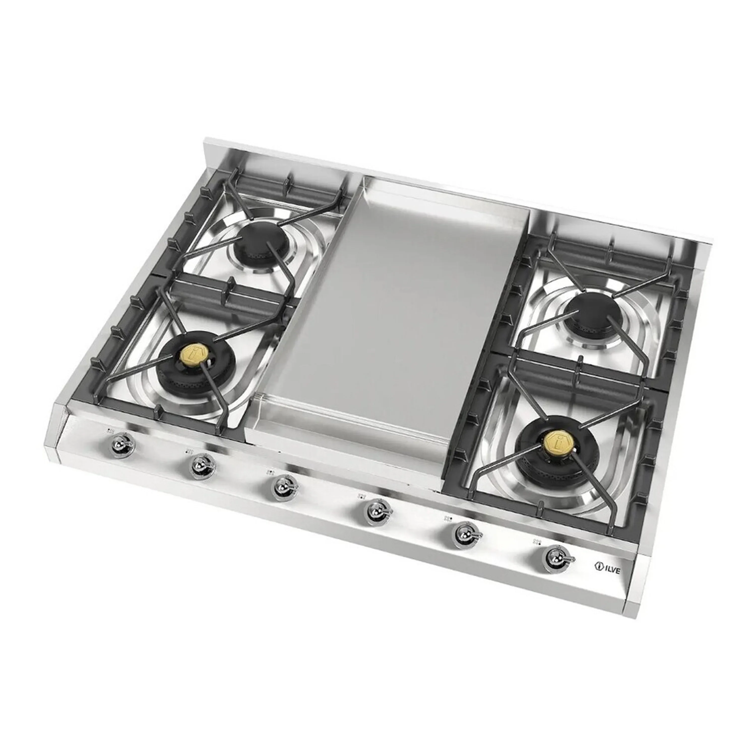 ILVE Nostalgie II 36-Inch Built-In Natural Gas Cooktop with Griddle in Stainless Steel (UHCP965FNSSC) - Image 4