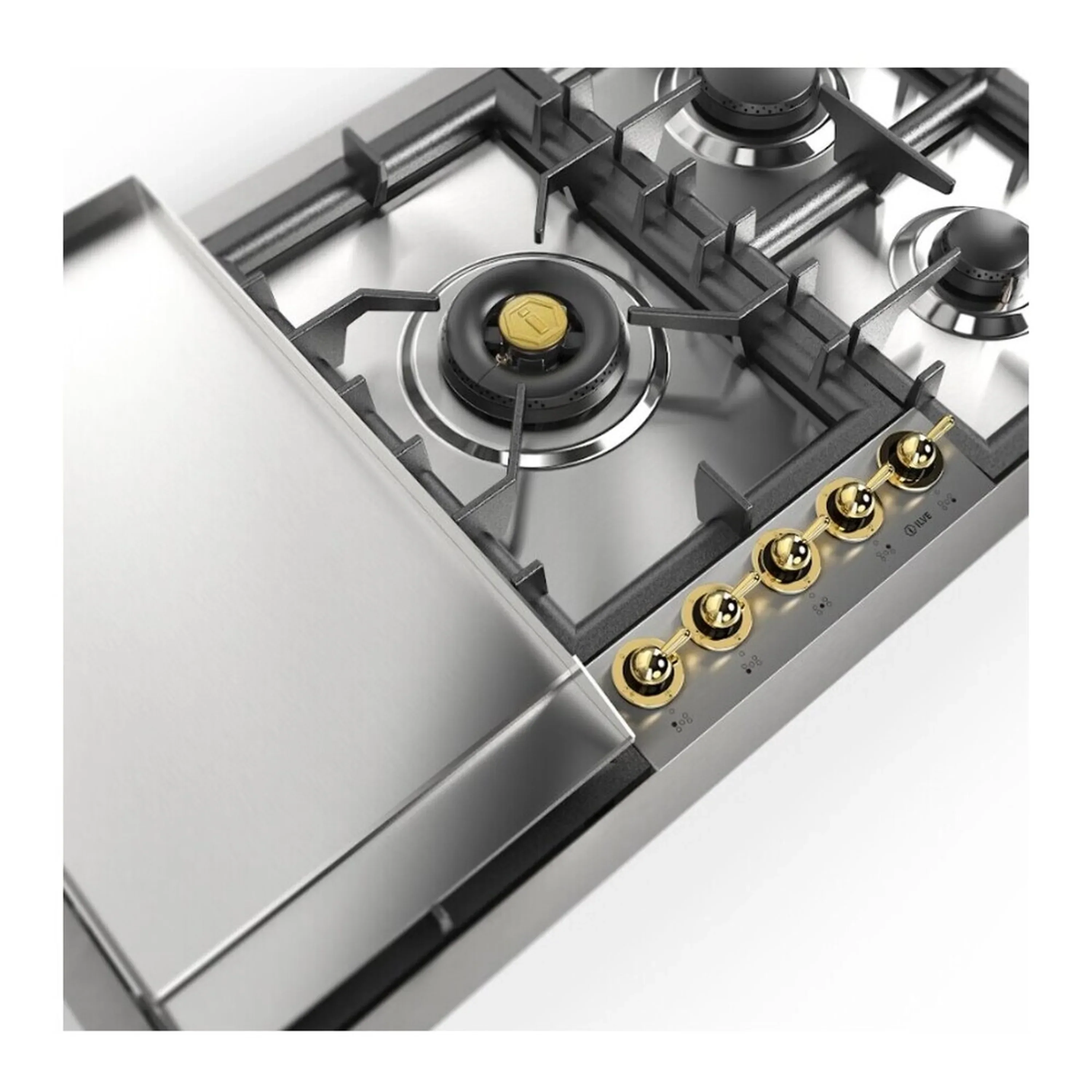 ILVE Nostalgie II 36-Inch Built-In Natural Gas Cooktop with Total Black Brass Burners in Stainless Steel (UHCPT95FNSSG) - Image 4