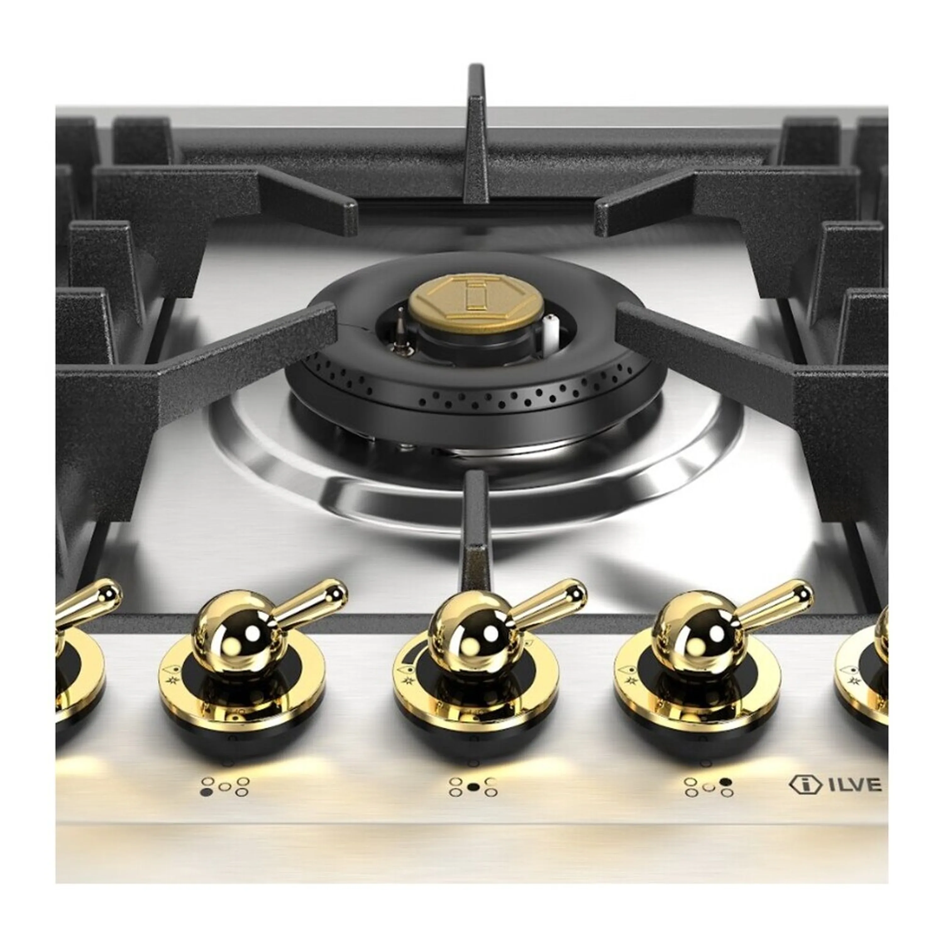ILVE Nostalgie II 36-Inch Built-In Natural Gas Cooktop with Total Black Brass Burners in Stainless Steel (UHCPT95FNSSG) - Image 7