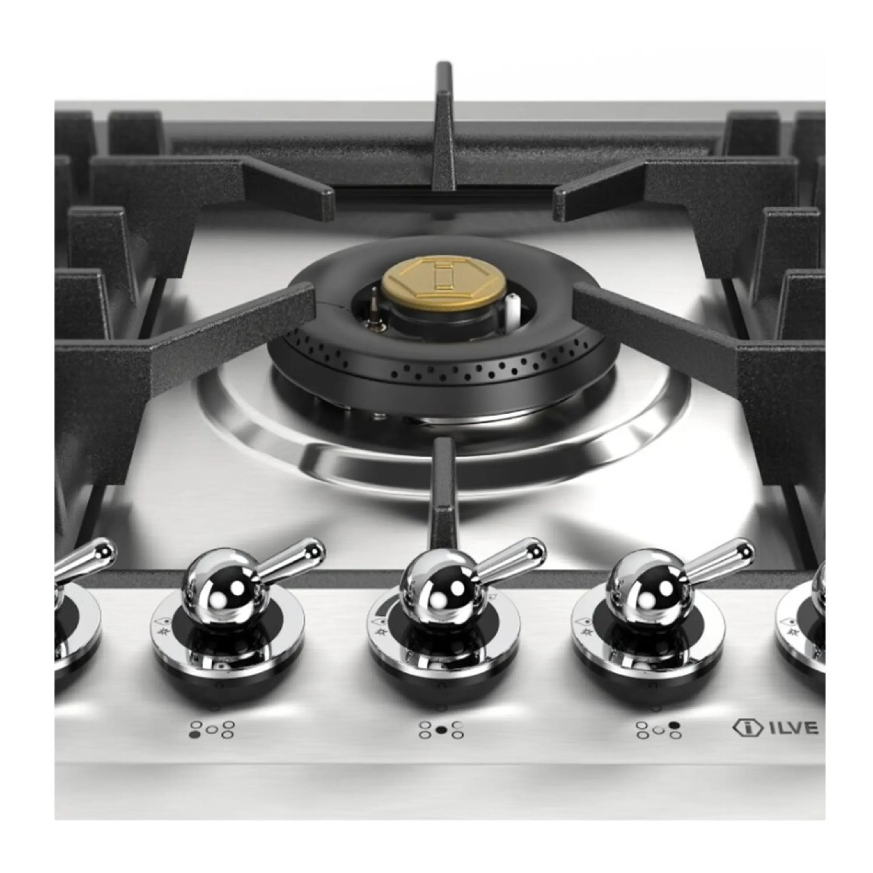 ILVE Nostalgie II 36 inch Built-In Propane Gas Cooktop with Total Black Brass Burners, in Stainless Steel (UHCPT95NSSCLP) - Image 7