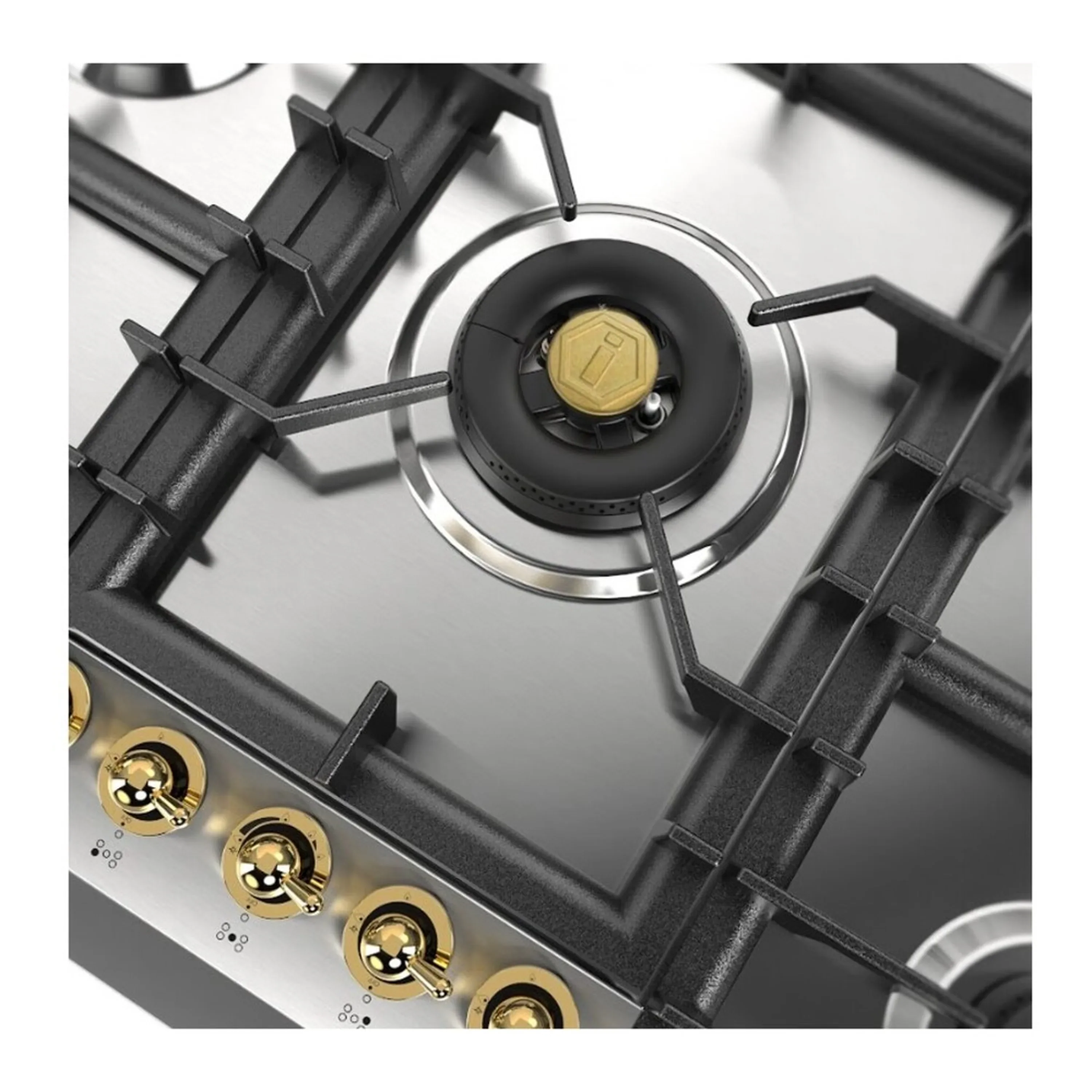 ILVE Nostalgie II 36-Inch Built-In Propane Gas Cooktop with Total Black Brass Burners in Stainless Steel (UHCPT95NSSGLP) - Image 6