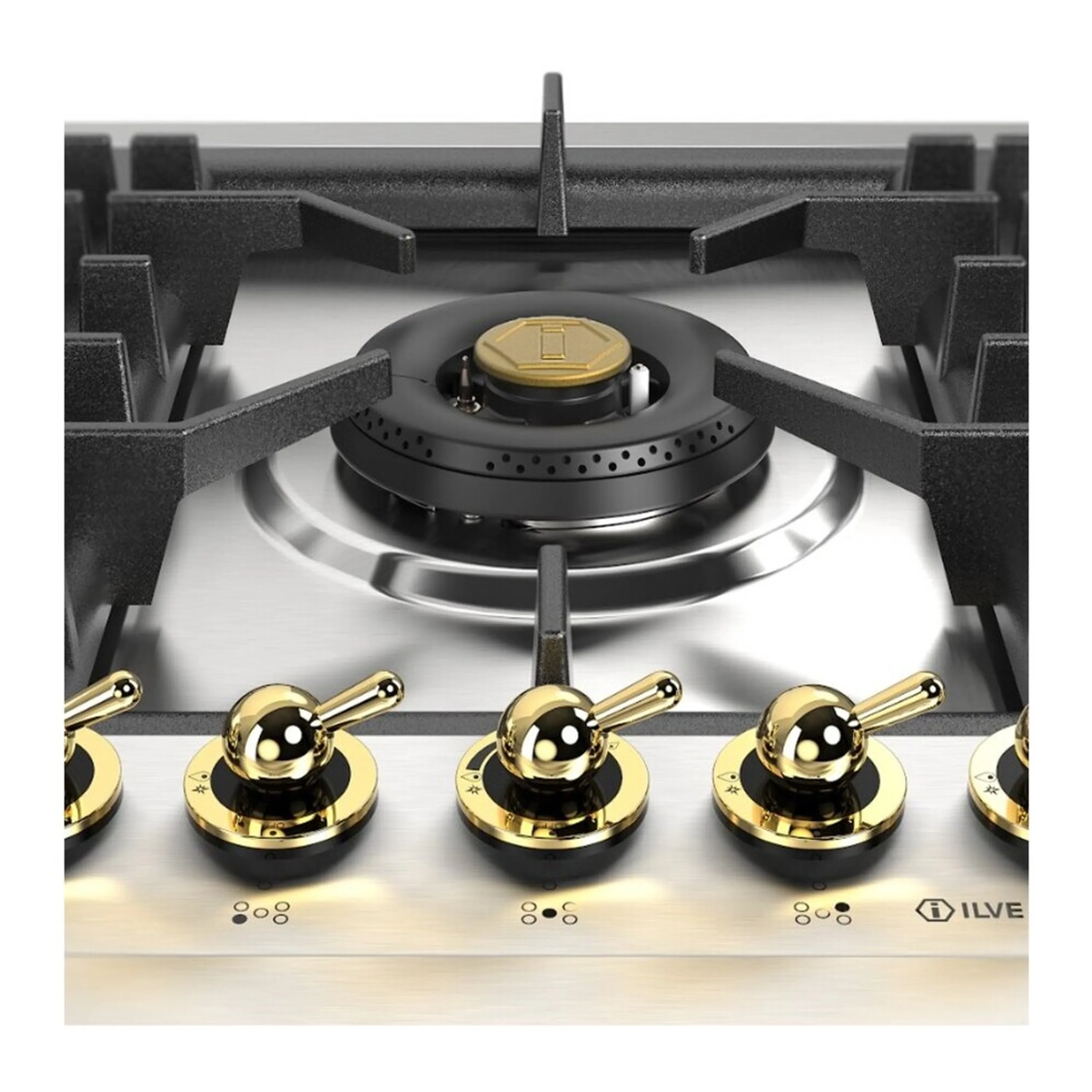 ILVE Nostalgie II 36-Inch Built-In Propane Gas Cooktop with Total Black Brass Burners in Stainless Steel (UHCPT95NSSGLP) - Image 7