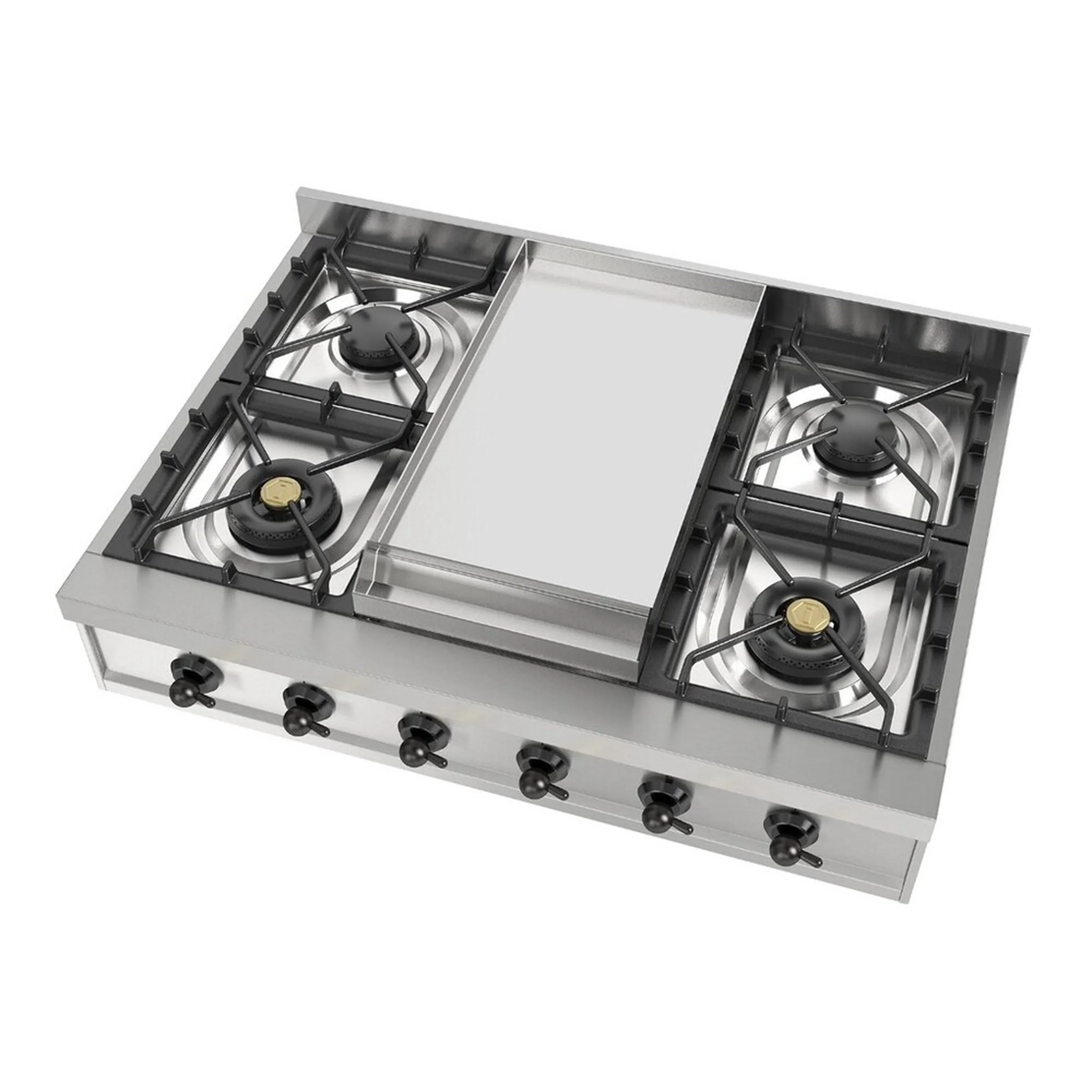 ILVE Nostalgie II 36 inch Built-In Propane Gas Rangetop with 6 Burners and Griddle, in Stainless Steel (UHCP36FNSSBLP) - Image 4