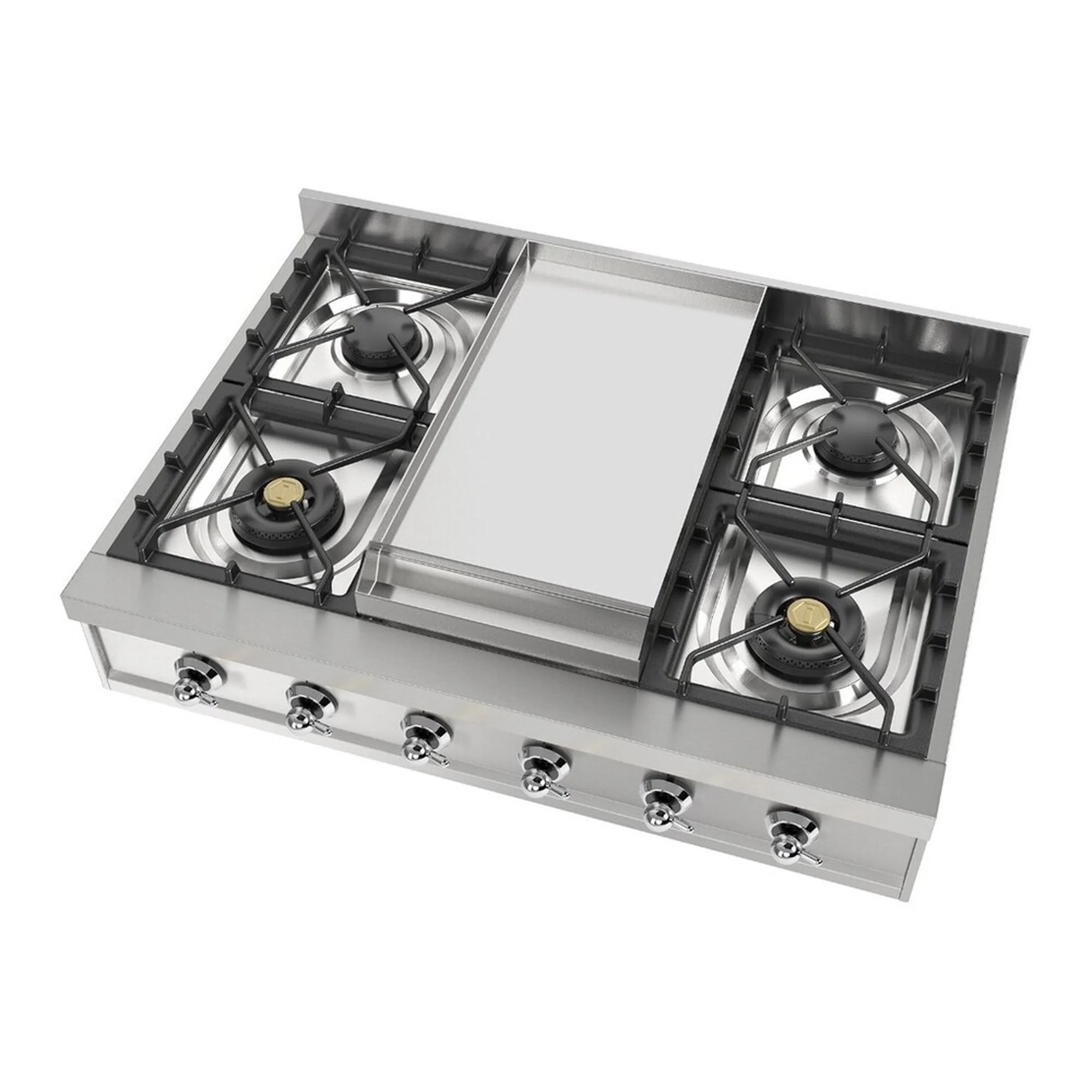 ILVE Nostalgie II 36 inch Built-In Propane Gas Rangetop with 6 Burners and Griddle, in Stainless Steel (UHCP36FNSSCLP) - Image 4